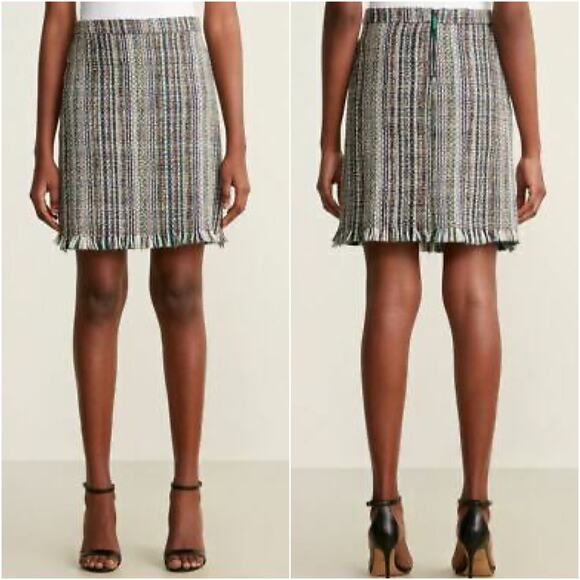 Anthropologie Tweed Multi-Color Fringe Skirt Size 4 Modern Royalty Preppy - Picture 1 of 5